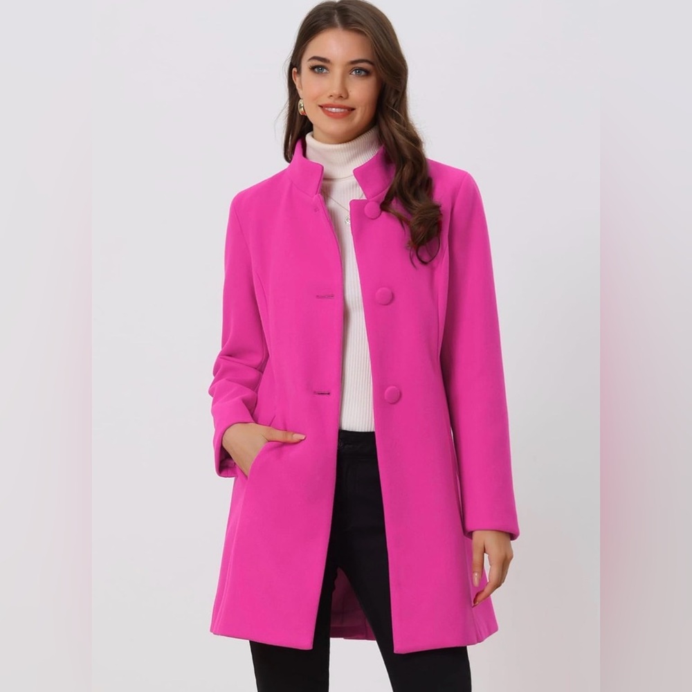 Allegra K Women's Winter Overcoat Mid Long Stand Collar Single Breasted Coat S